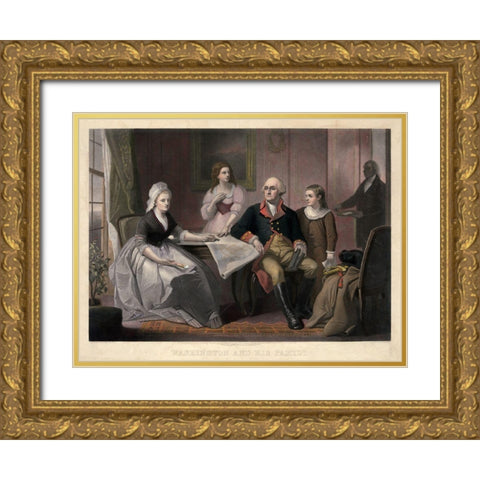 Washington and His Family Gold Ornate Wood Framed Art Print with Double Matting by Sartain, William