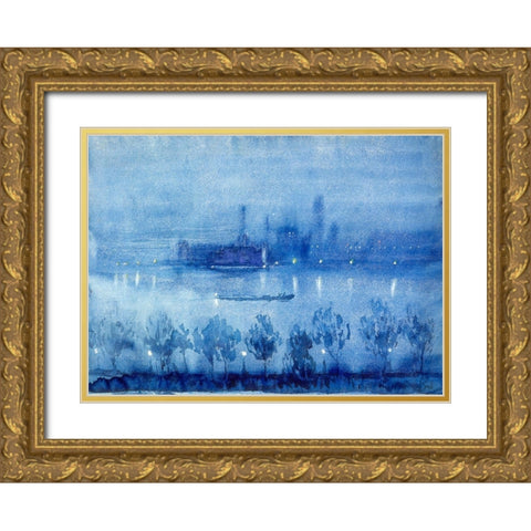 Blue Night, London Gold Ornate Wood Framed Art Print with Double Matting by Pennell, Joseph