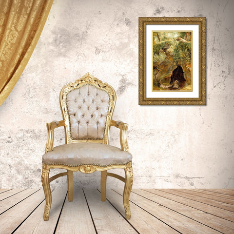 The Cave Gold Ornate Wood Framed Art Print with Double Matting by Rousseau, Pierre Etienne Theodore