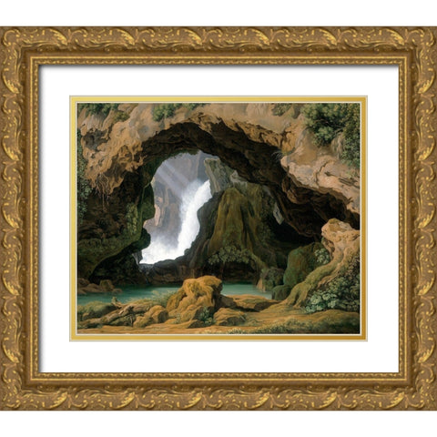 The Grotto of Neptune in Tivoli Gold Ornate Wood Framed Art Print with Double Matting by Rohden, Johann Martin von