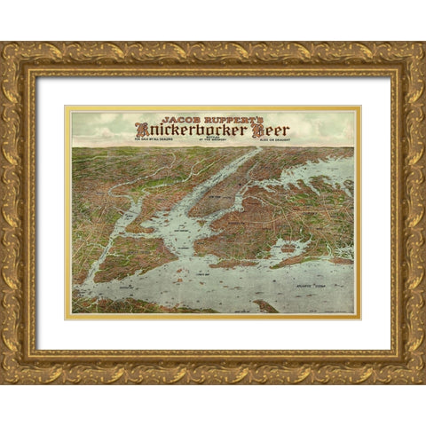 Panoramic view of New York City and vicinity, 1912 Gold Ornate Wood Framed Art Print with Double Matting by Knickerbocker Beer,