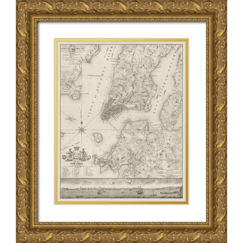 Plan of the City of New York, copied from the Ratzer Map. Surveyed in the Years 1766-1767. Gold Ornate Wood Framed Art Print with Double Matting by New York Common Council,