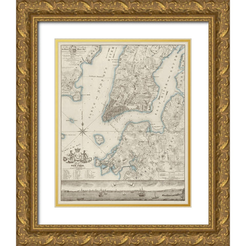 Plan of the City of New York, copied from the Ratzer Map - Decorative Blue Shading Gold Ornate Wood Framed Art Print with Double Matting by New York Common Council,