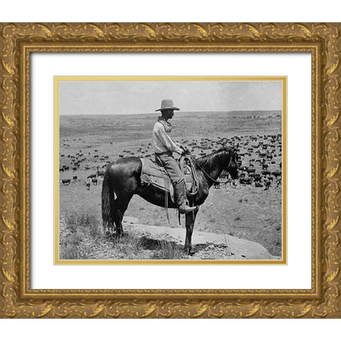 A Texas cowboy, 1907 Gold Ornate Wood Framed Art Print with Double Matting by Smith, Erwin