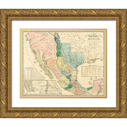 A map of the United States of Mexico : as organized and defined by the several acts of the Congress  Gold Ornate Wood Framed Art Print with Double Matting by Tanner, Henry Schenck