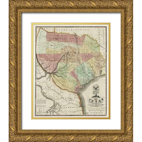 Map of Texas with parts of the adjoining states, 1837 Gold Ornate Wood Framed Art Print with Double Matting by Tanner, Henry Schenck