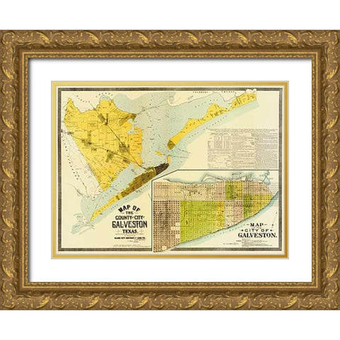 Map of the county and city of Galveston, Texas, 1891 Gold Ornate Wood Framed Art Print with Double Matting by Island City Abstract and Loan Co.