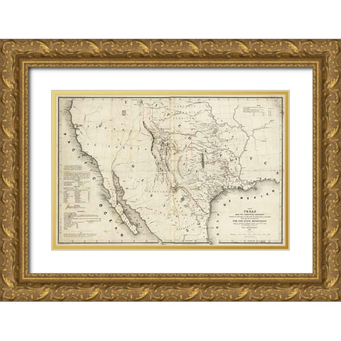 Map of Texas and the countries adjacent, 1844 Gold Ornate Wood Framed Art Print with Double Matting by H. Emory, William H., Emory, William