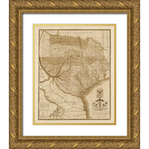 Map of Texas with parts of the adjoining states, 1837 - Decorative Sepia Gold Ornate Wood Framed Art Print with Double Matting by Tanner, Henry Schenck