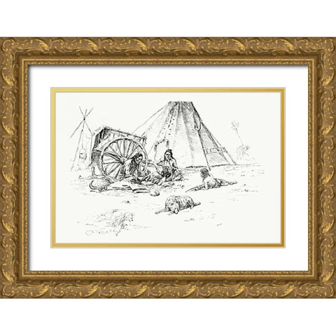 The Last of the Buffalo, 1899 Gold Ornate Wood Framed Art Print with Double Matting by Russell, Charles