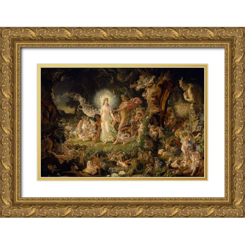 The Quarrel of Oberon and Titania Gold Ornate Wood Framed Art Print with Double Matting by Paton, Sir Joseph Noel