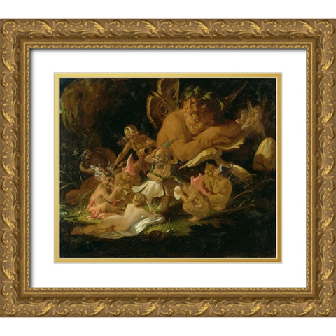 Puck and the Fairies from A Midsummer Nights Dream Gold Ornate Wood Framed Art Print with Double Matting by Paton, Sir Joseph Noel