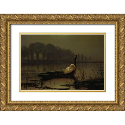 The Lady of Shalott Gold Ornate Wood Framed Art Print with Double Matting by Grimshaw, John Atkinson