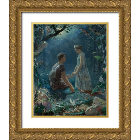 A Midsummer Nights Dream - Hermia and Lysander Gold Ornate Wood Framed Art Print with Double Matting by Simmons, John