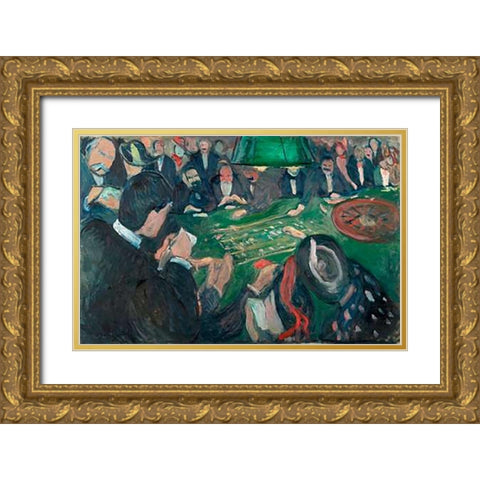 At the Roulette Table in Monte Carlo, 1892 Gold Ornate Wood Framed Art Print with Double Matting by Munch, Edvard