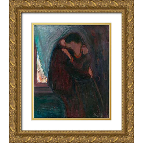 The Kiss, 1897 Gold Ornate Wood Framed Art Print with Double Matting by Munch, Edvard
