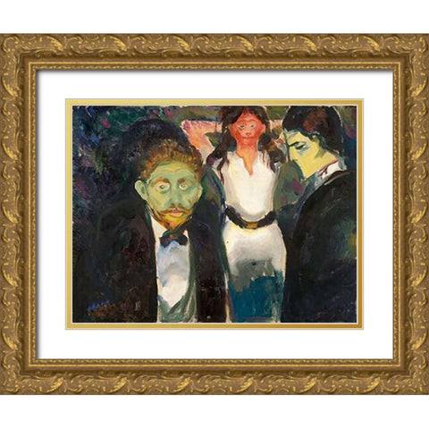 Jealousy, 1907 Gold Ornate Wood Framed Art Print with Double Matting by Munch, Edvard