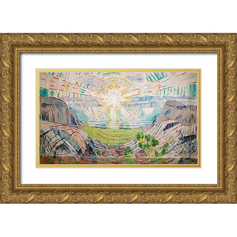 The Sun, 1910-1911 Gold Ornate Wood Framed Art Print with Double Matting by Munch, Edvard