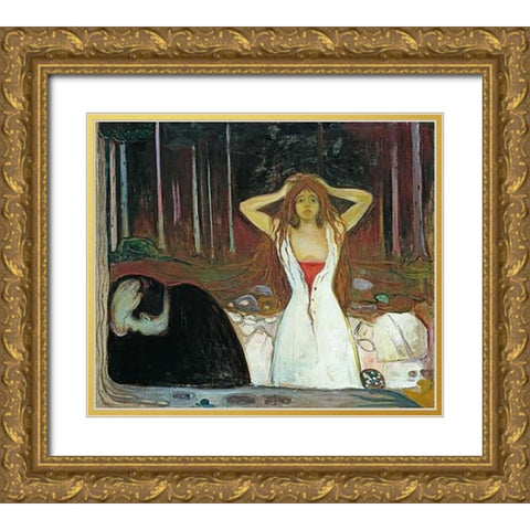 Ashes, 1895 Gold Ornate Wood Framed Art Print with Double Matting by Munch, Edvard
