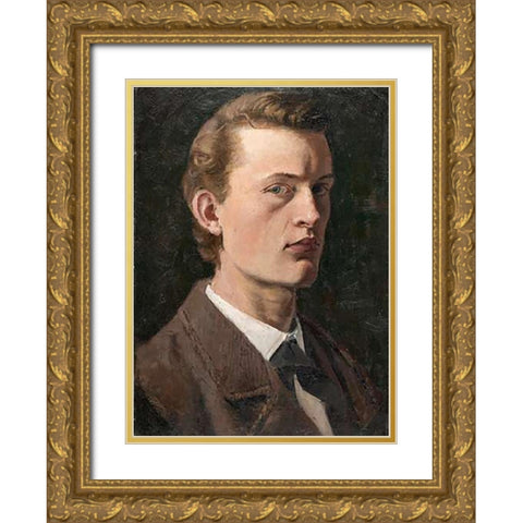 Self-Portrait , 1882 Gold Ornate Wood Framed Art Print with Double Matting by Munch, Edvard