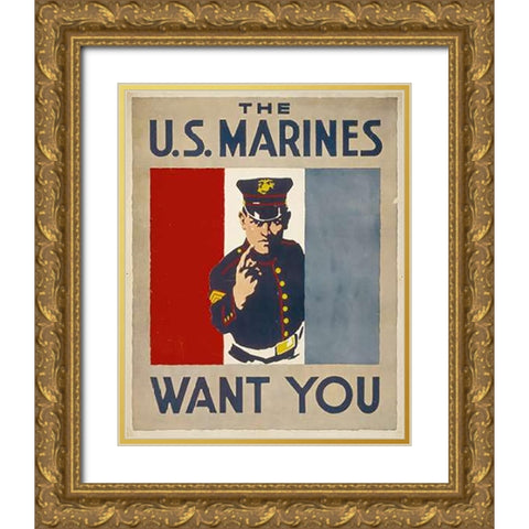 The U.S. Marines Want You, 1914/1918 Gold Ornate Wood Framed Art Print with Double Matting by Falls, Charles Buckles
