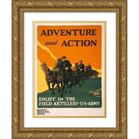 Enlist in the Field Artillery, U.S. Army, 1919 Gold Ornate Wood Framed Art Print with Double Matting by Mueller, Harry