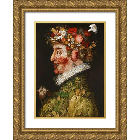 Spring Gold Ornate Wood Framed Art Print with Double Matting by Arcimboldo, Giuseppe