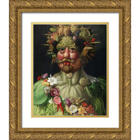 Vertumnus, 1591 Gold Ornate Wood Framed Art Print with Double Matting by Arcimboldo, Giuseppe