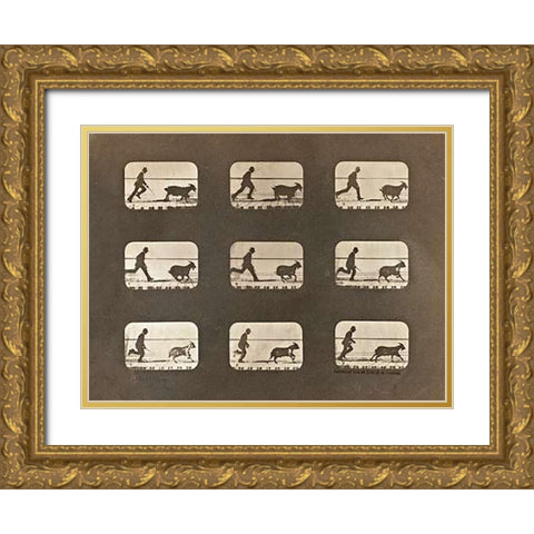 Motion Study: Man Chasing A Goat Gold Ornate Wood Framed Art Print with Double Matting by Muybridge, Eadweard