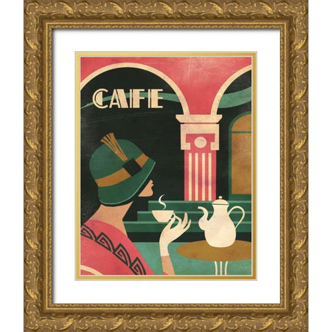 Art Deco Cafe Gold Ornate Wood Framed Art Print with Double Matting by Wickstrom, Martin