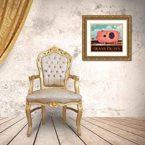 Grand Pig Inn Gold Ornate Wood Framed Art Print with Double Matting by Wickstrom, Martin