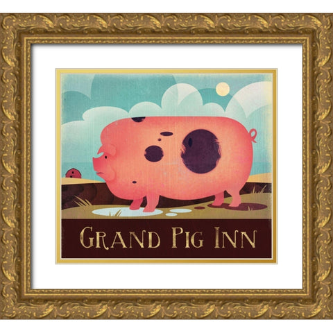 Grand Pig Inn Gold Ornate Wood Framed Art Print with Double Matting by Wickstrom, Martin