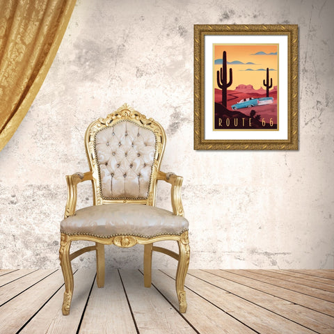 Route 66 Gold Ornate Wood Framed Art Print with Double Matting by Wickstrom, Martin