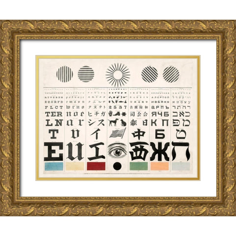 Multi-Lingual Eye Chart, ca. 1907 - Dark Background Gold Ornate Wood Framed Art Print with Double Matting by Mayerle, George