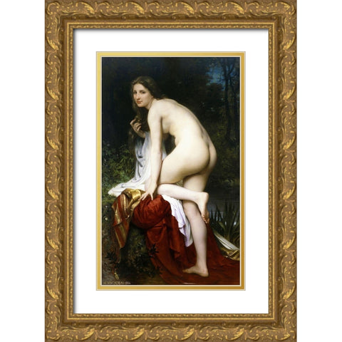 Baigneuse Gold Ornate Wood Framed Art Print with Double Matting by Bouguereau, William-Adolphe