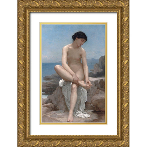 The Bather, 1879 Gold Ornate Wood Framed Art Print with Double Matting by Bouguereau, William-Adolphe