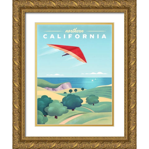 Northern California - Hang Gliding Gold Ornate Wood Framed Art Print with Double Matting by Wickstrom, Martin