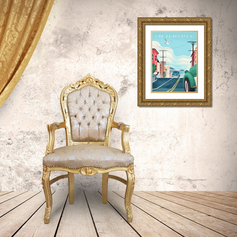 San Francisco - Streets Gold Ornate Wood Framed Art Print with Double Matting by Wickstrom, Martin