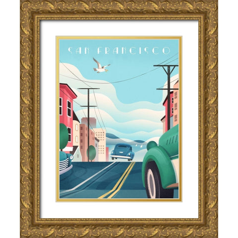San Francisco - Streets Gold Ornate Wood Framed Art Print with Double Matting by Wickstrom, Martin