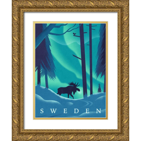 Sweden - Moose Gold Ornate Wood Framed Art Print with Double Matting by Wickstrom, Martin