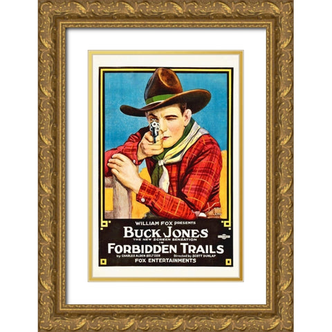 Buck Jones, Forbiden Trails,  1920 Gold Ornate Wood Framed Art Print with Double Matting by Hollywood Photo Archive