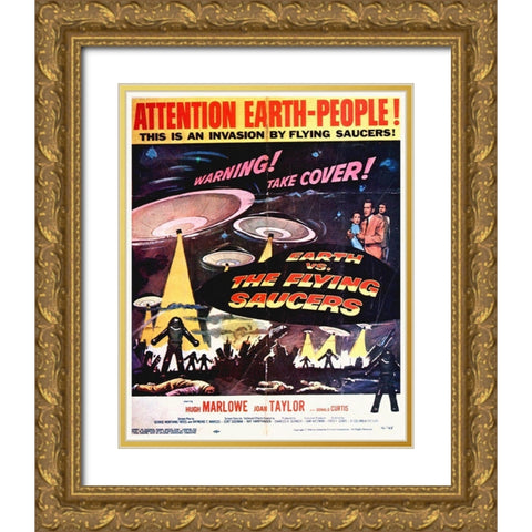 Earth Vs The Flying Saucers Gold Ornate Wood Framed Art Print with Double Matting by Hollywood Photo Archive