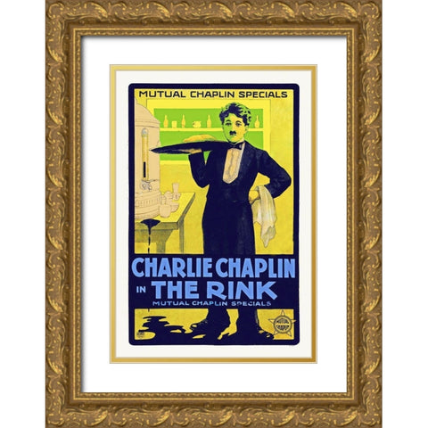 Charlie Chaplin, The Rink - 1916 Gold Ornate Wood Framed Art Print with Double Matting by Hollywood Photo Archive