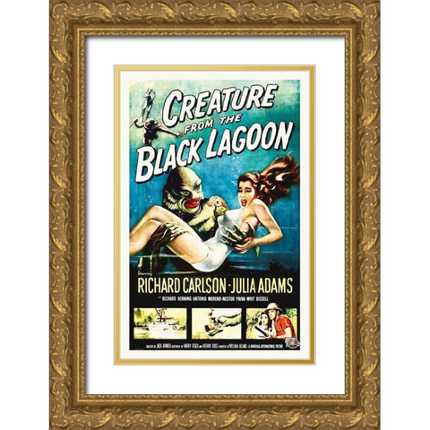 Creature From The Black Lagoon Gold Ornate Wood Framed Art Print with Double Matting by Hollywood Photo Archive