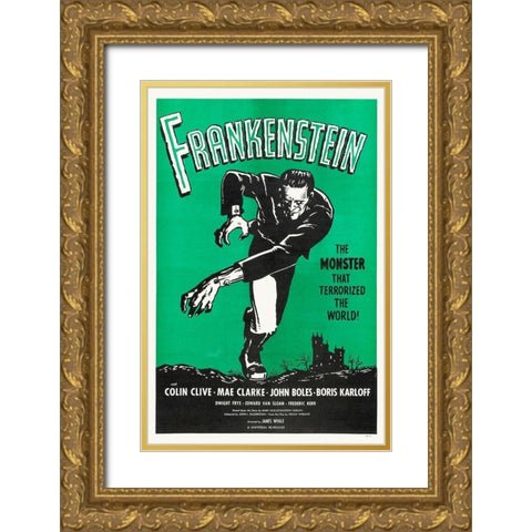 Frankenstein Rerelease 1960 Gold Ornate Wood Framed Art Print with Double Matting by Hollywood Photo Archive