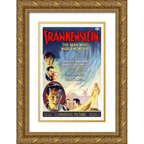 Frankenstein Gold Ornate Wood Framed Art Print with Double Matting by Hollywood Photo Archive