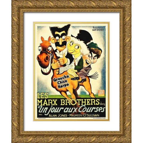 Marx Brothers - French - A Day at the Races 02 Gold Ornate Wood Framed Art Print with Double Matting by Hollywood Photo Archive