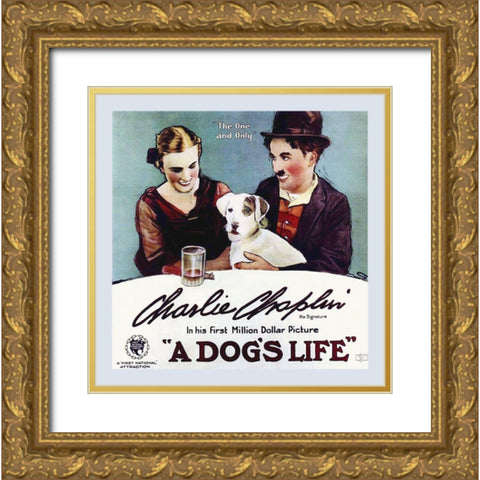 Charlie Chaplin - A Dogs Life, 1918 Gold Ornate Wood Framed Art Print with Double Matting by Hollywood Photo Archive