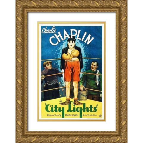 Charlie Chaplin - City Lights, 1931 Gold Ornate Wood Framed Art Print with Double Matting by Hollywood Photo Archive
