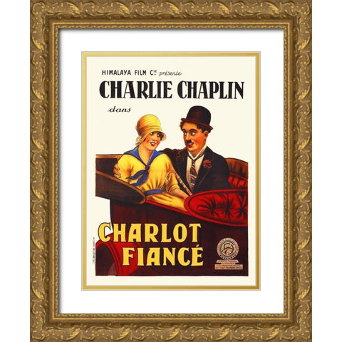 Charlie Chaplin - French - A Jitney Elopement, 1915 Gold Ornate Wood Framed Art Print with Double Matting by Hollywood Photo Archive
